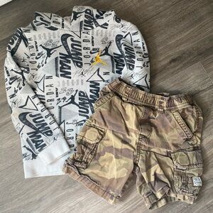 Nike Jordan Air Gray and Tan Hoodie with Camo Shorts Boys 3T